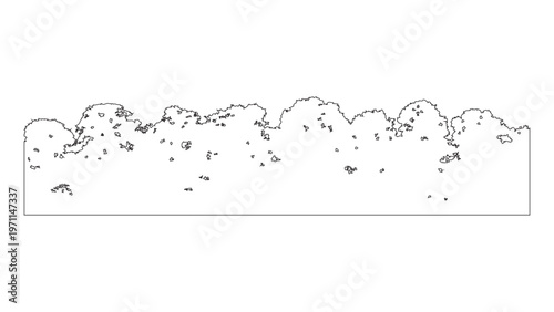 Long outline drawing of a layered bush or hedge with textured foliage, vector.