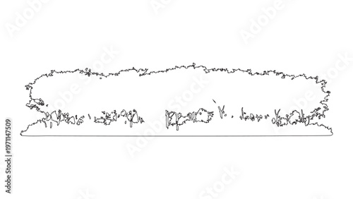 Outline drawing of a large, elongated bush or hedge on transparent background.