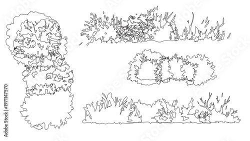 Landscape hedge and grass border top view symbols for architectural garden design layouts.