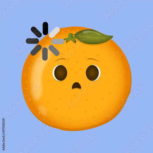 Cute mandarin orange character loading thinking kawaii citrus emotion buffering face icon