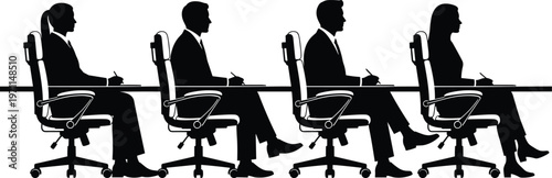 Professional Business People Silhouette Sitting At Conference Table In Office Meeting For Corporate Interview Seminar Training Or Boardroom Discussion Presentation Vector Illustration