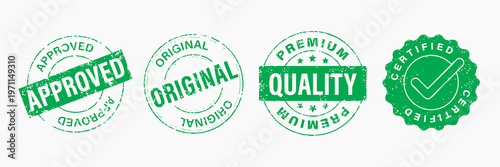 Green quality certification stamps vector element set