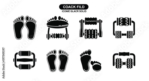 Set of 8 Black Solid Foot Massage and Reflexology Icons Vector