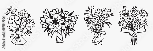 Black and white floral illustrations vector element set