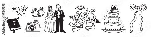 Wedding symbols and icons illustration vector element set