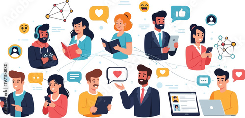 Diverse people connecting and communicating through social media networks.