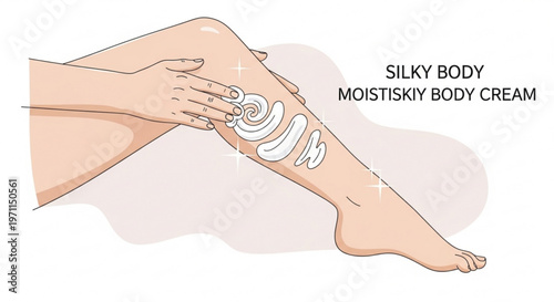 Woman applying silky moisturizing body cream to her leg for skincare routine illustration representing beauty and personal health care