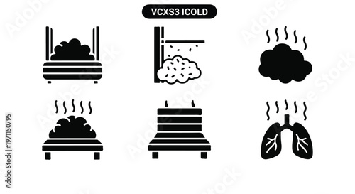 Set of 6 Sauna and Steam Room Black Glyph Icons Vector