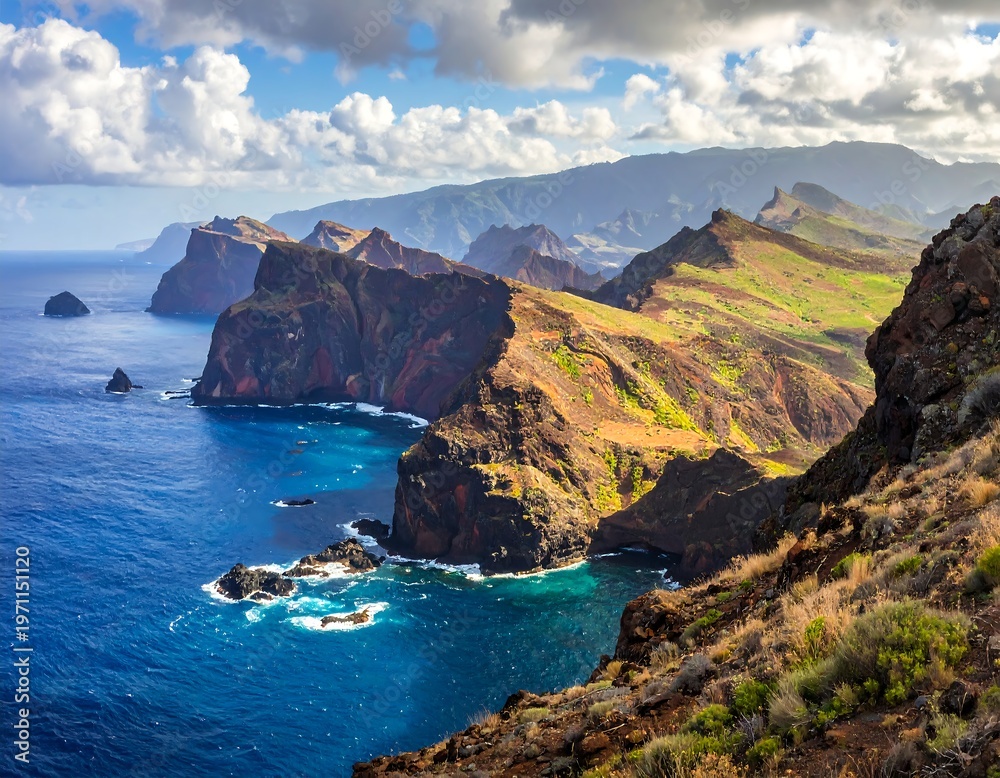 Fototapeta premium A rugged coastline with steep cliffs and clear blue waters