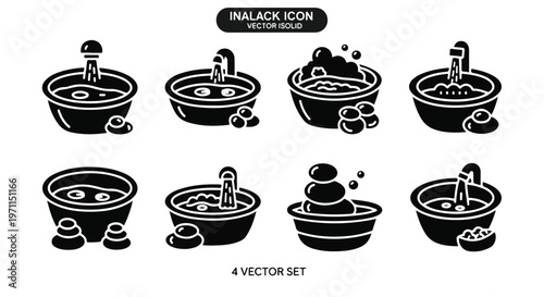 Set of 8 Spa Bathtub and Hot Stone Icons Vector