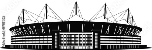 Modern stadium silhouette vector illustration large sports arena building isolated black design element for football events architecture and urban landmark