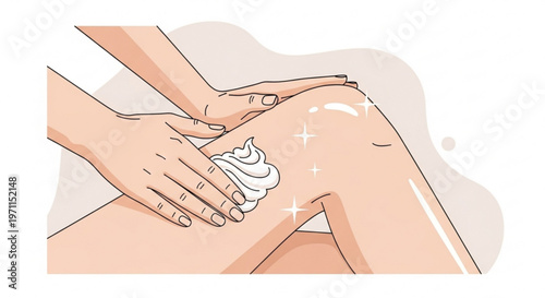 Woman applying moisturizing body cream to her knee in a self-care skincare routine vector illustration