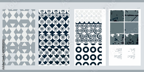 Geometric patterns and abstract designs displayed in a grid arrangement