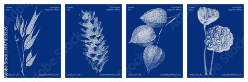 Cyanotype halftone overlay texture bg with leaves silhouettes. Vector soft blue wallpaper for template, graphic design projects, artworks.