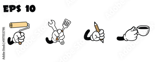 Vintage Cartoon Glove Hands Isolated mascot character elements of 1920 to 1950s.