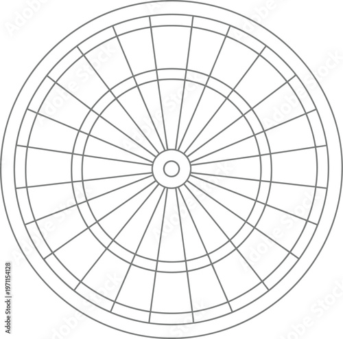 A black and white line drawing of a circular architectural element with radial spokes and concentric rings.
