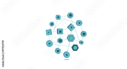 abstract teal network of interconnected geometric shapes