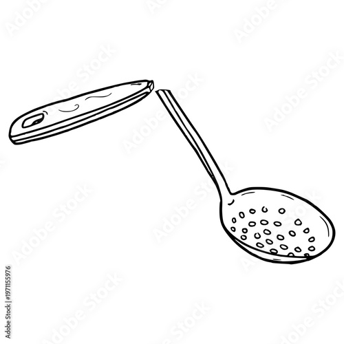 broken slotted spoon illustration hand drawn outline vector