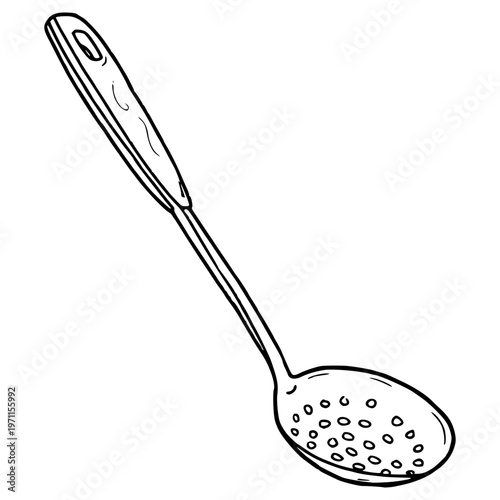 slotted spoon illustration hand drawn outline vector