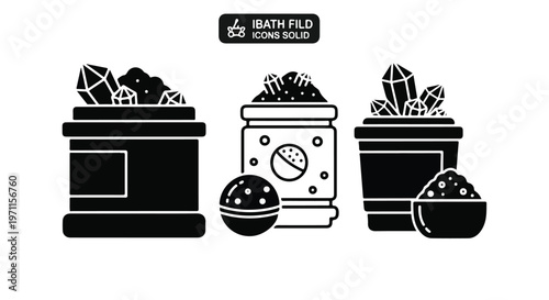 Set of 3 Bath Bomb and Crystal Solid Vector Icons