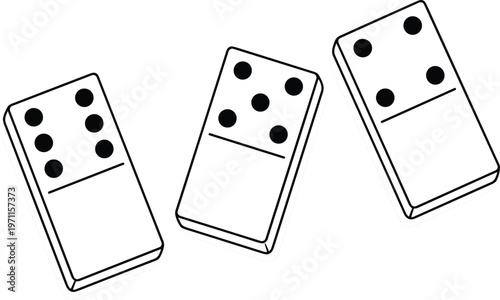 Domino tiles line art illustration set with three pieces minimal outline style classic board game vector design.eps