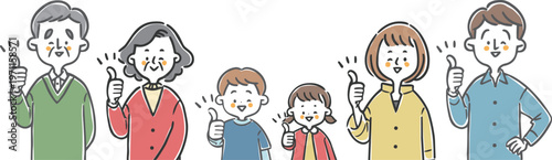グッドサインをする家族三世代　上半身　ベクター
