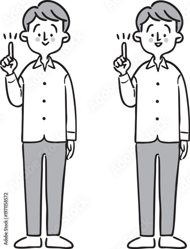 指差しをする男性　全身　ベクター（モノクロ）