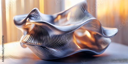 Abstract Metallic Flow Sculpture with Elegant Curved Lines