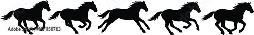 Herd of Running Horses Silhouette Panoramic Border