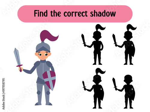 Find the correct shadow game for kids knight educational worksheet