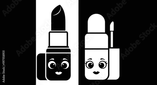 Cartoon lipstick and makeup characters.