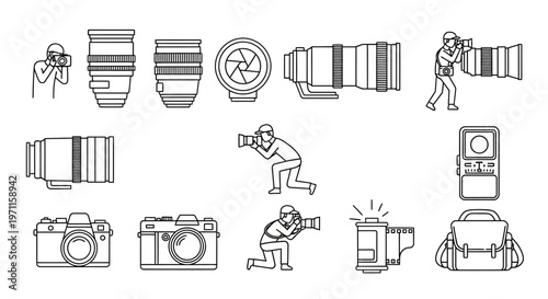 Collection of photography equipment icons.