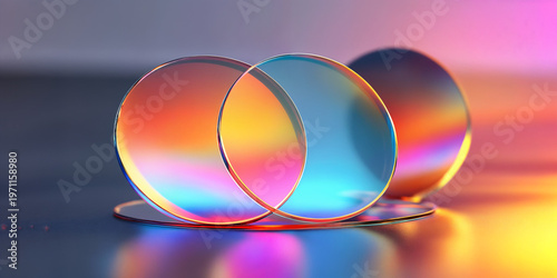 Colorful Transparent Glass Discs with Vibrant Gradient Reflections