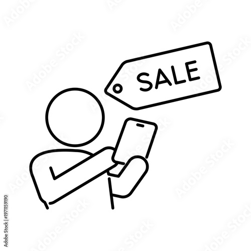 スマートフォンでセール情報を確認している人のアイコン