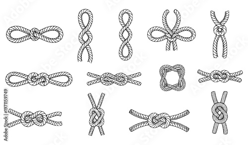 Nautical rope knot collection – vector maritime fasteners