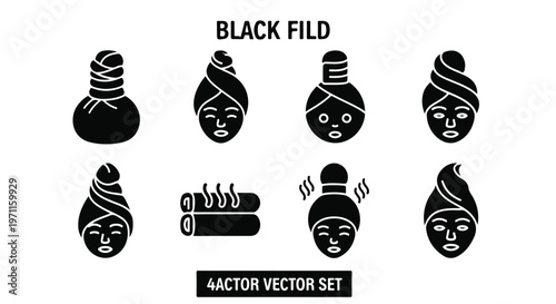 Set of 8 Black Spa and Beauty Treatment Vector Icons