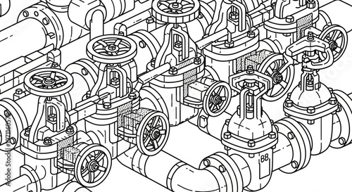 Industrial pipeline system with multiple valves and connections