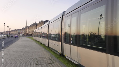 Modern tram on Quai Richelieu street in Bordeaux, France