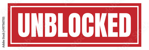 Unblocked stamp red rectangular rubber seal icon for security access, isolated for web and mobile interface design.
