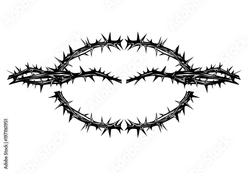 A decorative border with symmetrical thorn patterns forms a bold black vector on a white background.