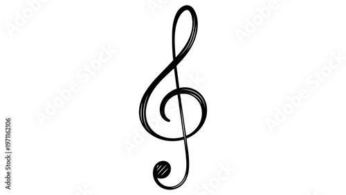 Elegant Hand-Drawn Treble Clef Vector Icon Illustration, Minimalist Black Line Art G-Clef Musical Symbol on White Background for Creative Music Design, Education, and Artistic Projects.