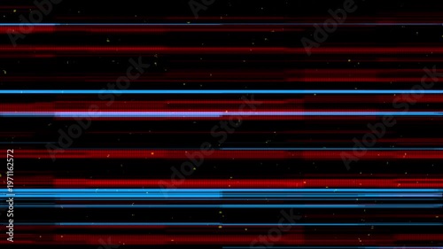 Abstract digital glitch overlay texture with fast red and blue glowing horizontal lines on a black background.