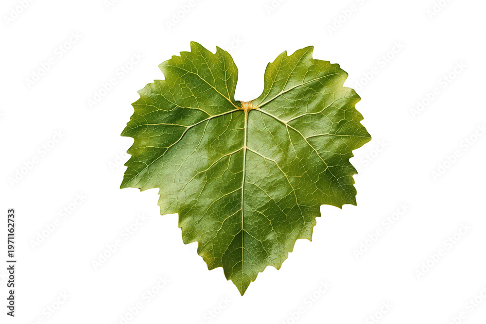 Fototapeta premium Green grape leaf presenting detailed veins and natural texture isolated on a transparent background