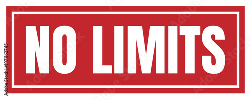 No limits stamp red rectangular rubber seal with white border and text for unlimited access, freedom of choice and unrestricted offer mark vector illustration.