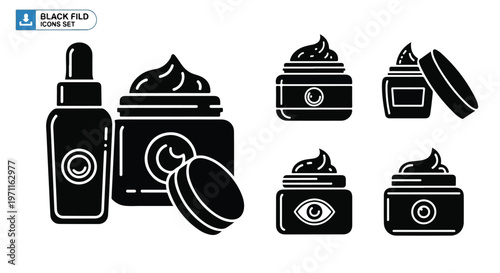 Set of 6 Black Skincare Product Icons Vector