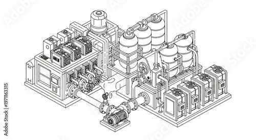 Industrial factory machine blueprint technical drawing