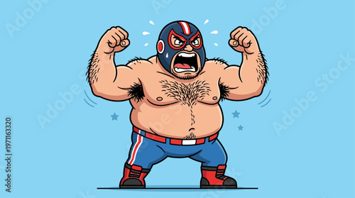 angry fat wrestler cartoon strong fighter vector illustration