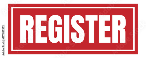 Register stamp red rectangular rubber seal icon for account membership for signup and official subscription registration.