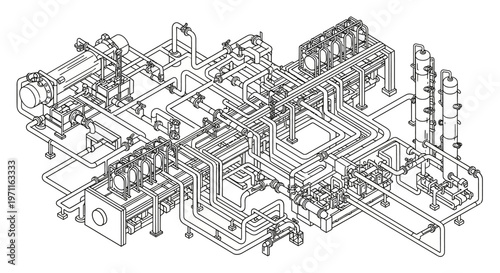 Industrial mechanical system blueprint technical drawing