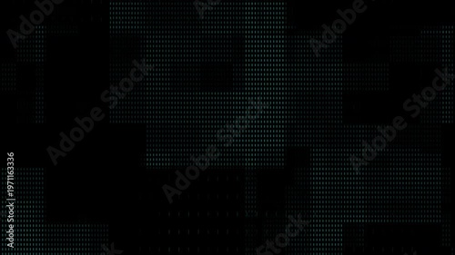 Abstract dark digital glitch overlay texture with subtle blue grid blocks and scanlines on a black background.